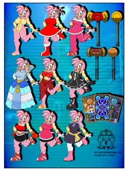 Size: 2646x3544 | Tagged: safe, artist:orionthehedgehog, amy rose, nimue, sonic and the black knight, amy's halterneck dress, busty amy, dress, muscular, piko piko hammer