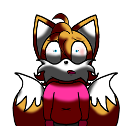 Size: 1280x1280 | Tagged: semi-grimdark, artist:triplettailedfox, miles "tails" prower, fox, 2022, blood, child, femboy, front view, gloves, looking up, male, mouth open, pants, reflection in eye, shading practice, shirt, shrunken pupils, simple background, solo, standing, transparent background