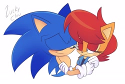 Size: 2510x1686 | Tagged: safe, artist:luckyclau, sally acorn, sonic the hedgehog, duo, shipping, sonally, straight