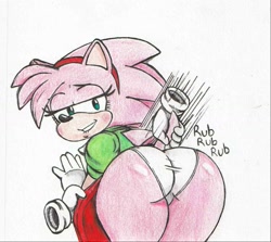 Size: 1353x1209 | Tagged: suggestive, artist:nunya84587583, amy rose, amy's butt, amy's classic dress, amy's panties, amy's tail, butt, classic amy, classic amy's butt, classic amy's panties, classic amy's tail, floating gloves, hedgehog tail, playing with tail, skirt grab, smug, solo, tail, tail grab, tail rub, tail rubbing, upskirt, white background, white gloves