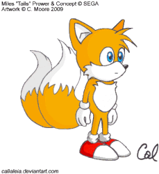 Size: 320x350 | Tagged: safe, artist:callaleia, miles "tails" prower, fox, 2009, animated, english text, frown, idle, looking ahead, modern tails, remake, signature, solo, sonic the hedgehog 3, standing, yawning