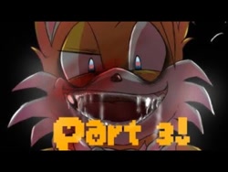 Size: 480x360 | Tagged: semi-grimdark, artist:mercybhk, editor:fandoms x listener, miles "tails" prower, oc, oc:villain miles, fox, adult, black background, blushing, drooling, ear fluff, edit, english text, eye twitch, fanfiction art, looking at viewer, male, mouth open, older, saliva, simple background, solo, yandere, youtube thumbnail