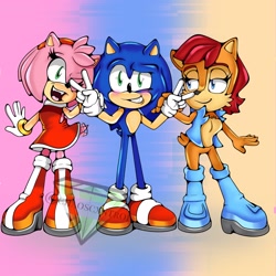 Size: 2048x2048 | Tagged: safe, artist:chaoscxntrol_, amy rose, sally acorn, sonic the hedgehog, amy x sonic, shipping, sonally, straight, trio
