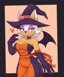 Size: 1500x1800 | Tagged: safe, artist:artkett1412, rouge the bat, halloween, solo, witch outfit