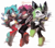 Size: 2492x2207 | Tagged: suggestive, artist:nancher, breezie the hedgehog, clove the pronghorn, lien-da, barefoot, hair over one eye, looking back, looking back at viewer, looking over shoulder, trio