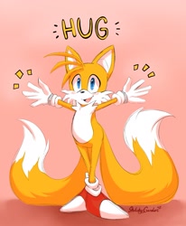 Size: 1705x2069 | Tagged: safe, artist:sketchygarden, miles "tails" prower, arms open, looking at viewer, solo, tailabetes