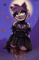 Size: 1839x2797 | Tagged: safe, amy rose, black eyeshadow, goth outfit, moon, nighttime, off shoulder, solo, wardrobe malfunction