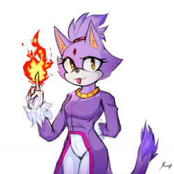 Size: 1280x1280 | Tagged: safe, artist:desp360, blaze the cat, blaze's tailcoat, fire, fire finger, hand behind back, looking at viewer, solo, tongue out