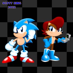 Size: 1280x1280 | Tagged: safe, artist:scottking90402, nicole the handheld, sally acorn, sonic the hedgehog, duo