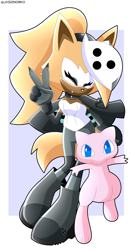 Size: 3500x6654 | Tagged: safe, artist:jasienorko, whisper the wolf, crossover, duo, mew, pokemon