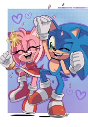 Size: 1400x2000 | Tagged: safe, artist:charuzu2712, amy rose, sonic the hedgehog, duo