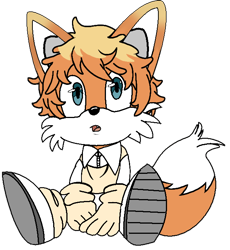Size: 610x663 | Tagged: safe, artist:triplettailedfox, fox, 2022, baby, base used, blue eyes, carol (the promised neverland), colored ears, cute, female, gloves, hands on ground, looking up, mobianified, mobius.social exclusive, mouth open, one fang, shoes, simple background, sitting, socks, solo, the promised neverland, transparent background