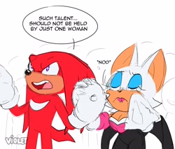 Size: 4096x3489 | Tagged: safe, artist:violetmadness7, knuckles the echidna, rouge the bat, crying, dialogue, duo, holding hands