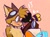Size: 914x685 | Tagged: safe, artist:aconfusedaj, charmy bee, miles "tails" prower, fox, hedgehog, 2020, blushing, boop, chaails, charmabetes, clenched teeth, cute, duo, exclamation mark, eyes closed, gay, goggles on head, hearts, looking at them, male, noses are touching, older, orange background, shipping, simple background, smile, tailabetes