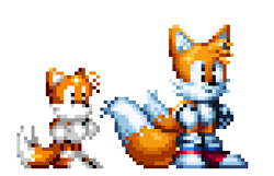 Size: 757x488 | Tagged: safe, artist:kanimy0, miles "tails" prower, 2021, duality, pixel art, simple background, smile, solo, sprite redraw, standing, tails adventure, transparent background