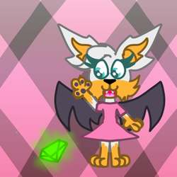 Size: 1280x1280 | Tagged: safe, artist:bluedeerfox14, rouge the bat, bat, aged down, chaos emerald, gem, solo