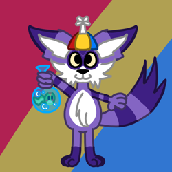 Size: 1280x1280 | Tagged: safe, artist:bluedeerfox14, big the cat, froggy, aged down, bag, bubbles, propeller hat, solo, water
