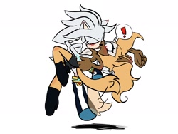 Size: 2048x1536 | Tagged: safe, artist:butterrrmoth, silver the hedgehog, whisper the wolf, crack shipping, duo, exclamation mark, kiss, silvisper, simple background, straight, white background