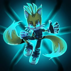 Size: 2000x2000 | Tagged: safe, artist:mistray_sth, miles "tails" prower, nine, sonic prime, abstract background, looking at viewer, solo