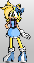 Size: 460x855 | Tagged: safe, artist:adam the hedgehog, hedgehog, amy's halterneck dress, boots, bow, character sheet, female, mobianified, smile, solo, sonic character creator, vest