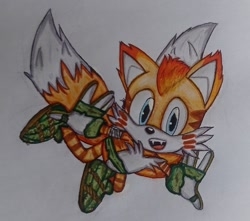 Size: 1324x1170 | Tagged: safe, artist:tailsfanfr31, mangey, miles "tails" prower, sonic prime, solo, traditional media