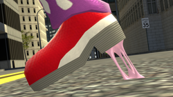 Size: 1920x1080 | Tagged: safe, wave the swallow, 3d, bubblegum, close-up, feet fetish, fetish, gum, sfm, shoes, sneakers, solo, sonic riders, stepping, street, stuck