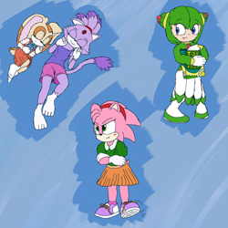 Size: 2500x2500 | Tagged: safe, artist:theowlgoesmoo, amy rose, blaze the cat, cosmo the seedrian, cream the rabbit, group