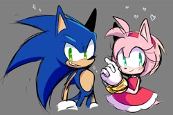 Size: 1432x952 | Tagged: safe, artist:kaiiteaa, amy rose, sonic the hedgehog, amy's halterneck dress, duo, hearts, nike mouth, sparkles