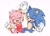 Size: 2048x1464 | Tagged: safe, artist:miisa_shion, amy rose, sonic the hedgehog, amy's halterneck dress, cheering, duo, holding hands, looking at them