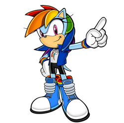 Size: 1548x1536 | Tagged: safe, artist:prime-101, oc, oc:rainbow dash the hedgehog, crossover, modern style, my little pony, pointing, rainbow dash, simple background, solo, species swap, transparent background