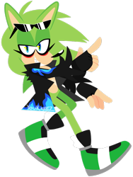 Size: 598x795 | Tagged: safe, artist:chaosblasts, scourge the hedgehog, fingerless gloves, glasses, glasses on head, jacket, lidded eyes, looking at viewer, no outlines, pointing, shoes, simple background, solo, sunglasses, transparent background