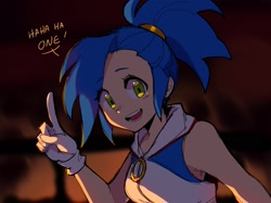 Size: 2048x1531 | Tagged: safe, artist:ciosuii, sonic the hedgehog, human, sonic the hedgehog (2006), dialogue, gender swap, gloves, hahaha one, humanized, looking at viewer, meme, open mouth, ponytail, real-time fandub games, smile, solo, text