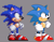 Size: 6600x5100 | Tagged: safe, artist:aidancore, sonic the hedgehog, classic, classic sonic, grey background, looking offscreen, redraw, reference inset, simple background, smile, solo, sonic the hedgehog 3, sprite