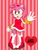 Size: 542x714 | Tagged: safe, artist:mitsu8, amy rose, hedgehog, abstract background, amy's halterneck dress, boots, heart, looking offscreen, mouth open, solo, striped background, waving