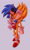 Size: 1024x1734 | Tagged: semi-grimdark, artist:classicmariposazul, sonic the hedgehog, oc, oc:sonic.exe, black sclera, bleeding from eyes, clenched teeth, crack shipping, duo, evil, fangs, fleetway super sonic, frown, gay, grey background, holding them, looking at viewer, no outlines, red pupils, self paradox, selfcest, shipping, simple background, sonic x sonic, wink