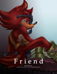 Size: 1280x1657 | Tagged: semi-grimdark, artist:classicmariposazul, gadget the wolf, belt, english text, fanfiction art, flowers, glasses, lidded eyes, looking at viewer, looking back, male, one fang, sad, solo, water