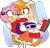 Size: 1280x1238 | Tagged: safe, artist:hazardous-andy, amy rose, cream the rabbit, abstract background, aged up, alternate universe, amream, blushing, dress, duo, earring, holding each other, lesbian, semi-transparent background, shipping, smile, wink
