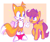 Size: 757x631 | Tagged: safe, artist:caramel dolphin, miles "tails" prower, abstract background, blushing, child, crossover, cute, duo, looking at each other, my little pony, pegasus, pony, scootaloo, tailabetes