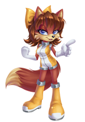 Size: 524x750 | Tagged: safe, artist:metalpandora, fiona fox, fox, boots, bow, clenched fist, lidded eyes, looking at viewer, mouth open, pointing, simple background, solo, transparent background