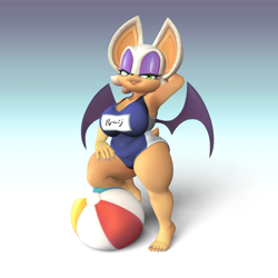 Size: 800x800 | Tagged: safe, artist:eiji_ar, rouge the bat, bat, 3d, beach ball, busty rouge, female, solo, swimsuit