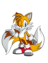 Size: 2550x3300 | Tagged: safe, artist:ailatf, miles "tails" prower, fox, looking at viewer, pointing, simple background, solo, standing, white background, wink