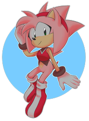 Size: 967x1309 | Tagged: safe, artist:hearttheglaceon, amy rose, hedgehog, abstract background, alternate outfit, boots, bottomless, female, hand on head, headband, looking at viewer, natural alt, natural amy rose, outline, redesign, semi-transparent background, solo, topwear