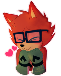 Size: 1280x1604 | Tagged: safe, artist:aylaphantom, gadget the wolf, wolf, blushing, clenched fists, cute, eyes closed, gadgebetes, glasses, hearts, male, outline, simple background, smile, solo, transparent background