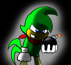 Size: 589x534 | Tagged: safe, artist:drarin1, bean the dynamite, bird, bandana, bomb, clenched fist, evil, evil grin, male, solo, too cute to be taken seriously