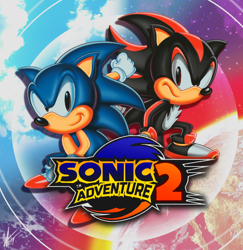 Size: 646x665 | Tagged: safe, artist:tyler mcgrath, shadow the hedgehog, sonic the hedgehog, hedgehog, sonic adventure 2, classic, classic shadow, classic sonic, classic style, duo, greg martin style, male, males only, style emulation, title screen