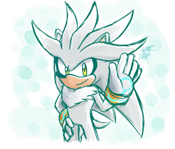 Size: 1092x930 | Tagged: safe, artist:k3llywolfarts, silver the hedgehog, hedgehog, abstract background, hand on hip, looking at viewer, neck fluff, sketch, smile, solo, waving