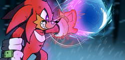 Size: 1649x795 | Tagged: safe, artist:bahamutgreen, knuckles the echidna, sonic the hedgehog, sonic the hedgehog 2 (2022), knuckles catches sonic, meme, redraw, smile