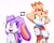 Size: 2245x1787 | Tagged: safe, artist:violetmadness7, blaze the cat, cream the rabbit, cat, rabbit, arms folded, color swap, frown, hands together, looking at each other, mouth open, simple background, smile, sparkles, standing, white background