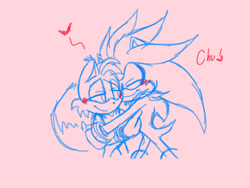 Size: 1024x768 | Tagged: safe, artist:luciolez, miles "tails" prower, silver the hedgehog, fox, hedgehog, blushing, duo, ear fluff, eyes closed, gay, heart, hugging, lidded eyes, looking at them, pink background, shipping, silvails, simple background, sketch, smile