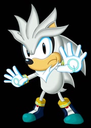 Size: 915x1280 | Tagged: safe, artist:sergeant16bit, silver the hedgehog, hedgehog, black background, boots, classic style, frown, looking at viewer, neck fluff, simple background, solo, standing